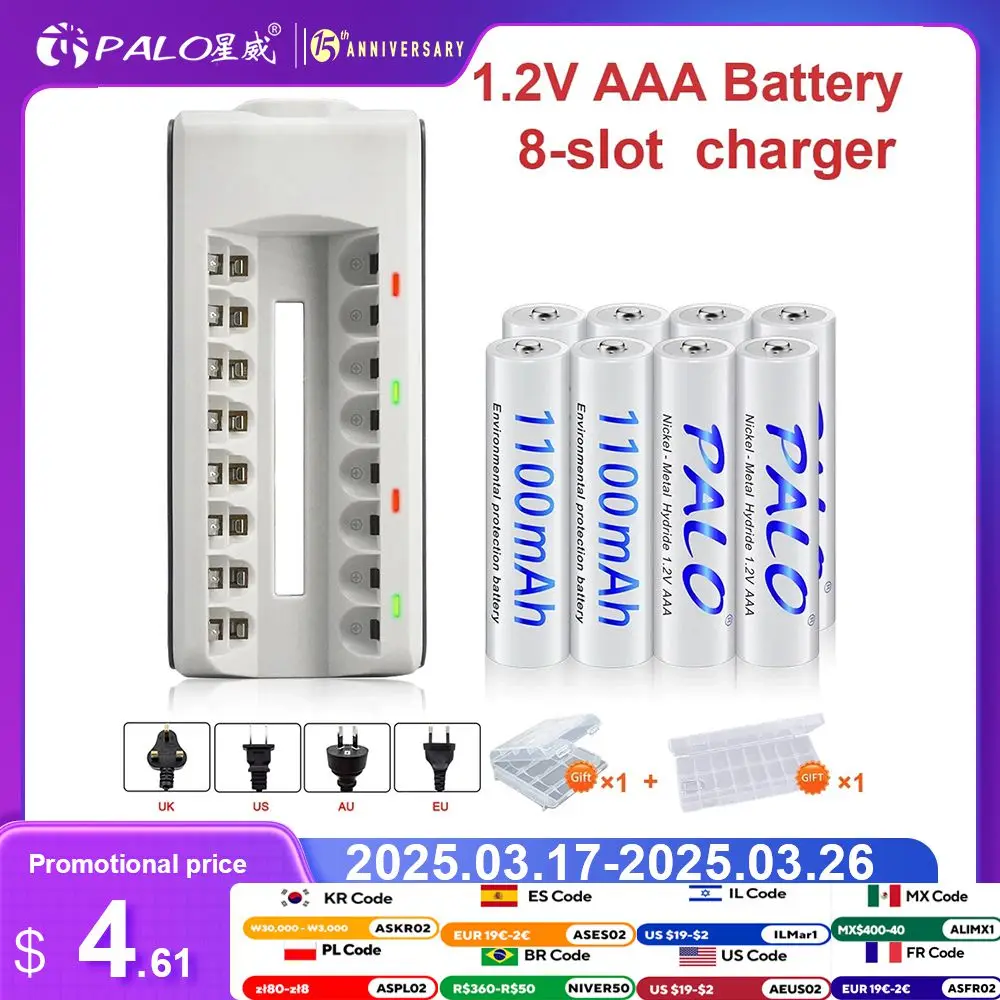 PALO 4-16Pcs AAA Rechargeable Battery 1.2V 1100mAh Ni-MH NiMH Rechargeable AAA Batterie for Flashlight Toys Remote Control Mouse