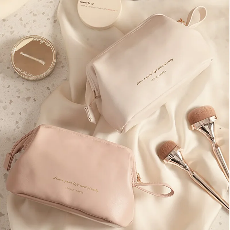 Elegant PU Leather Makeup Pouch, Portable Minimalist Toiletry Bag for Everyday & Travel 1