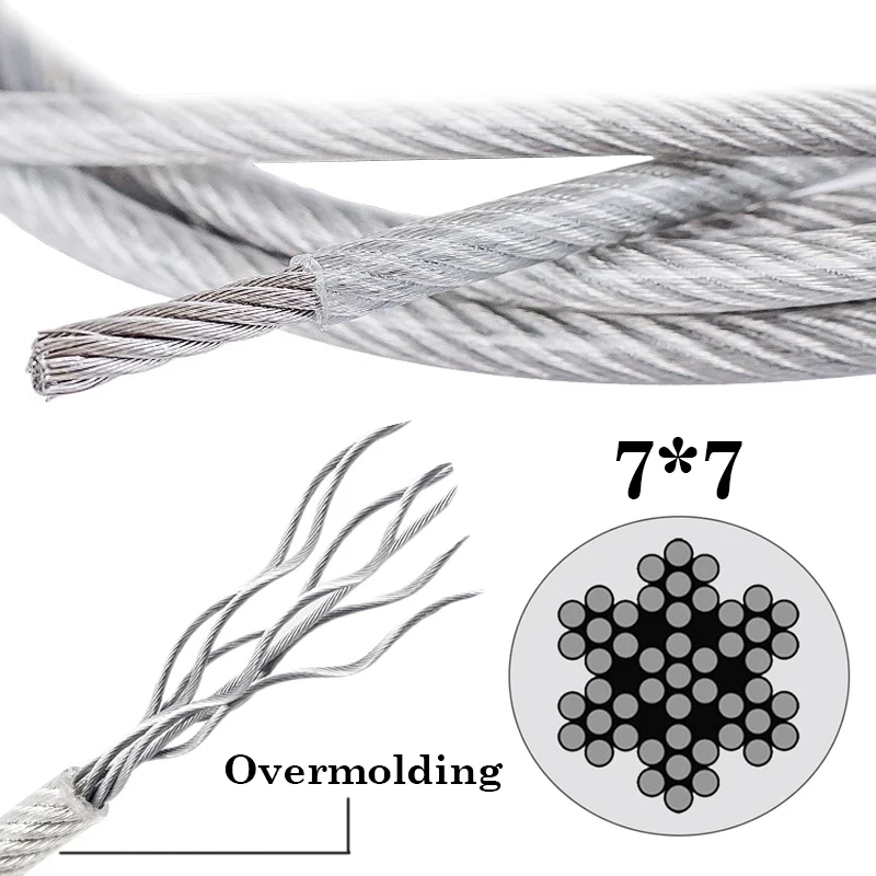 7*7 304 stainless steel wire rope PVC coated plastic rope glued balcony trellis soft laundry lifting cable 5/10m