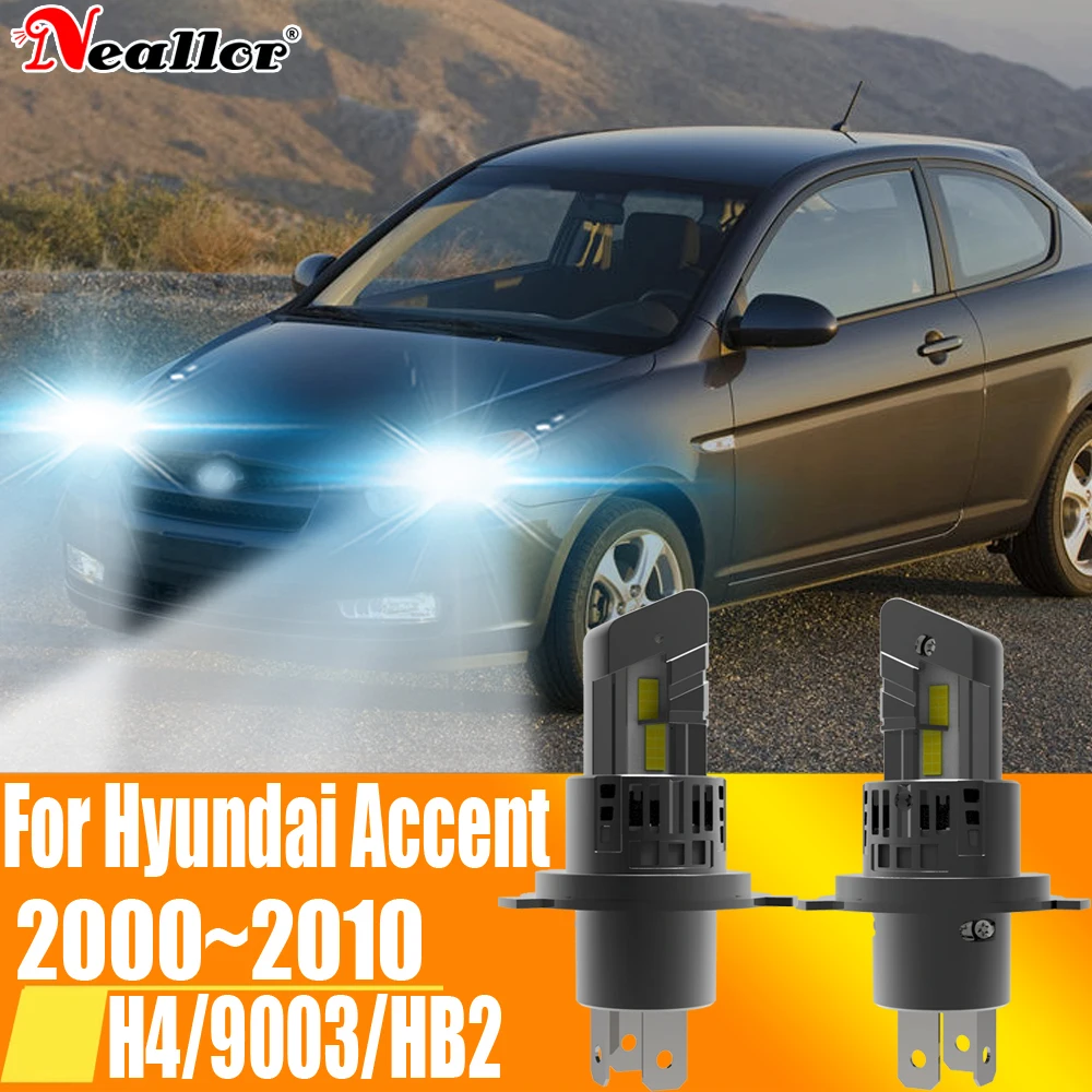 2x H4 HB2 9003 Led Headlight Canbus No Error Car Bulb High Power White Fog Light Diode Lamp 12v 55w For Hyundai Accent 2000~2010