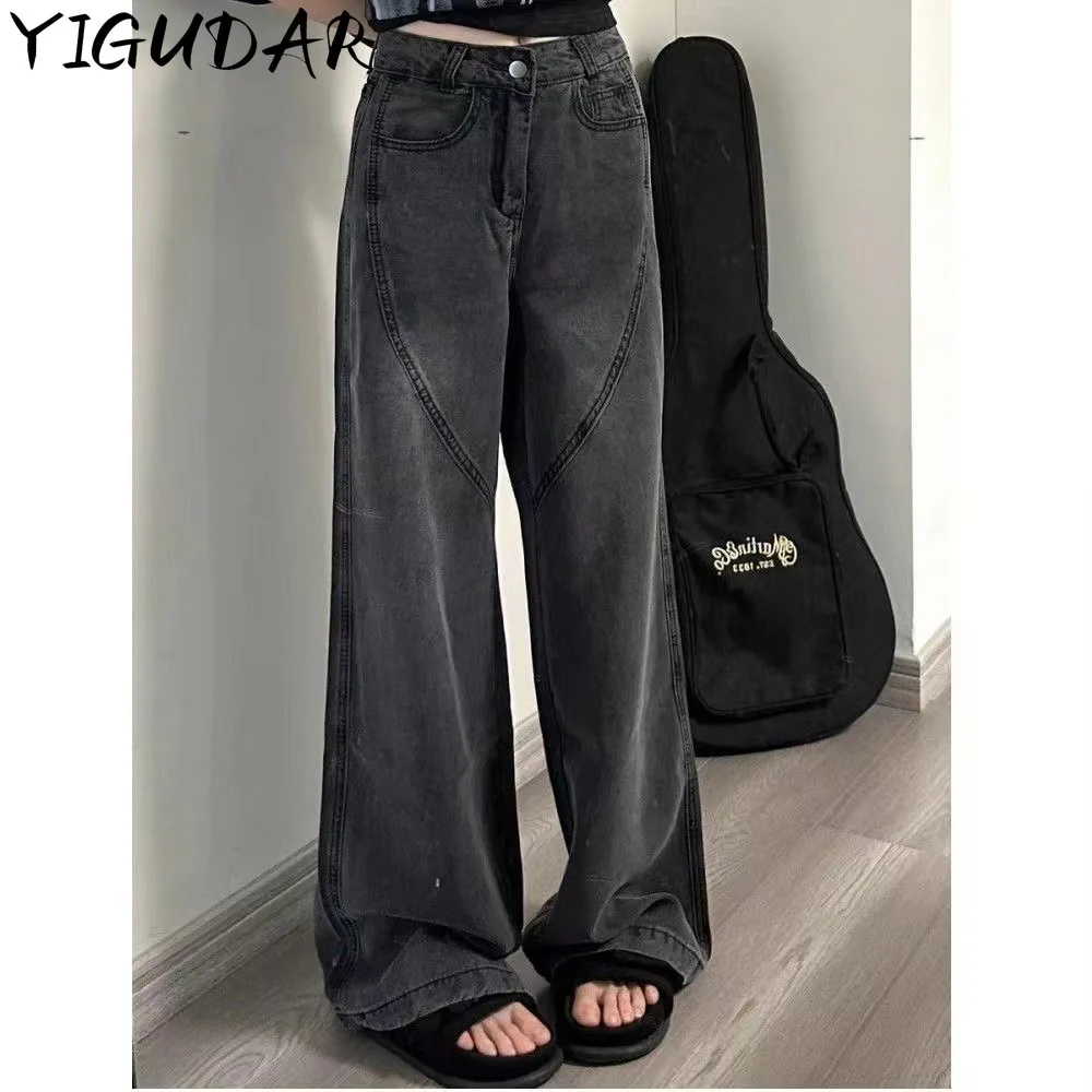 

Black Vintage Fashion Jeans Pants Women Pockets Casual Streetwear Baggy Pants Female High Waist Korean Designer Pants 2024 New