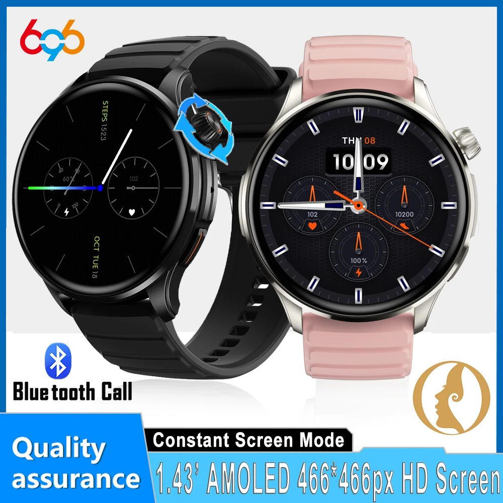 

Blue Tooth Call Smartwatch 1.43' AMOLED Screen Smart Watch Heart Rate Blood Oxygen Health Monitoring Waterproof 107 Sports Modes