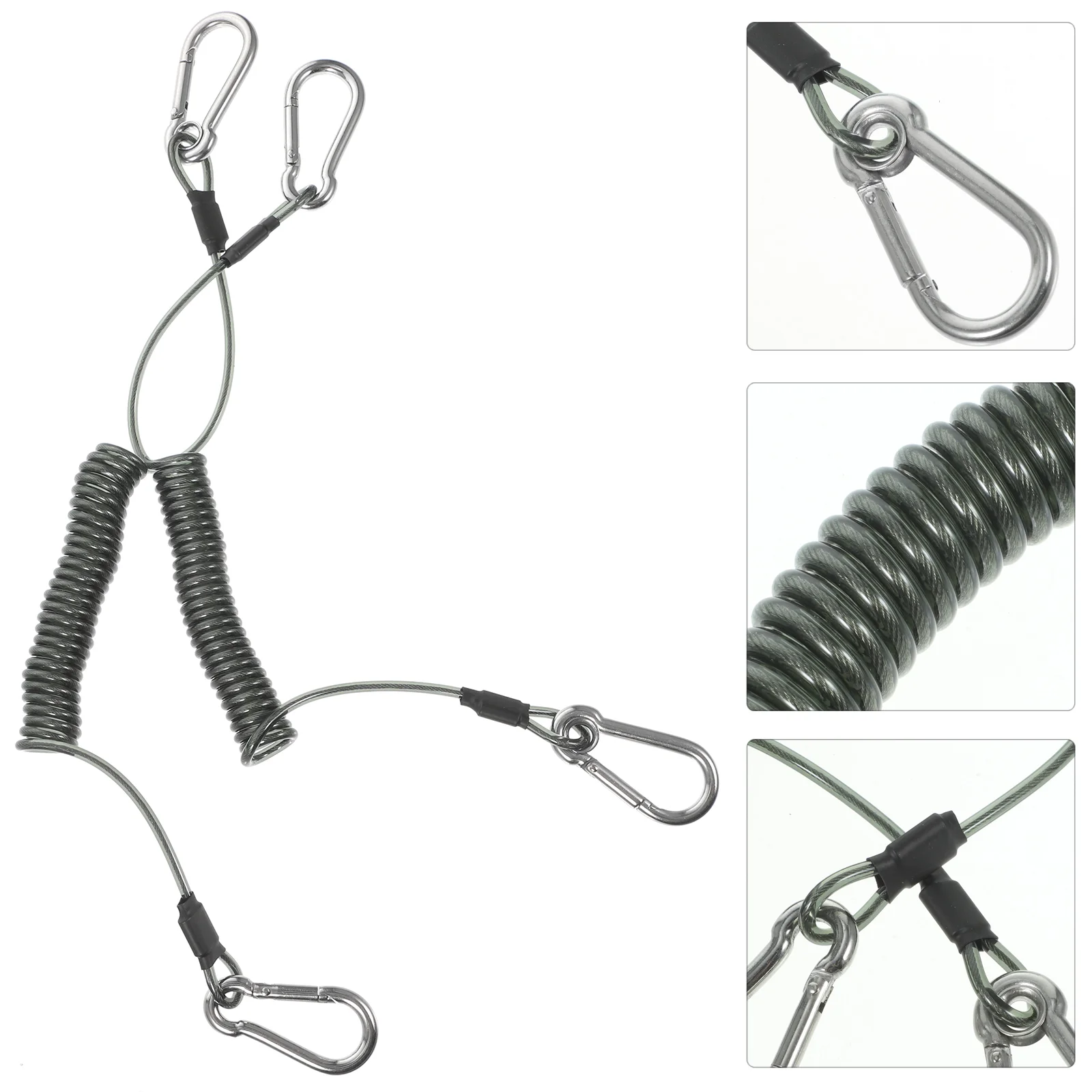 

Retractable Fishing Coiled Lanyard Stainless Steel Boating Tether Carabiner Fishing Tool Safety Rope Rod Leash Extension Cord