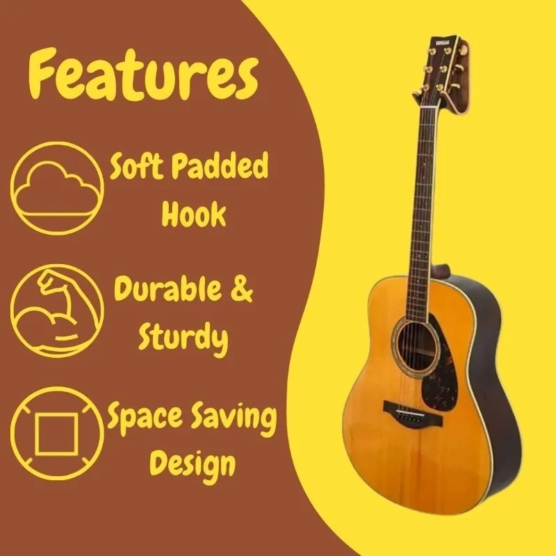 Guitar Hanger - Sturdy Wooden Base with Padded Hooks - Safe and Stylish Stand for Guitars - Easy To Install Space Saving Design