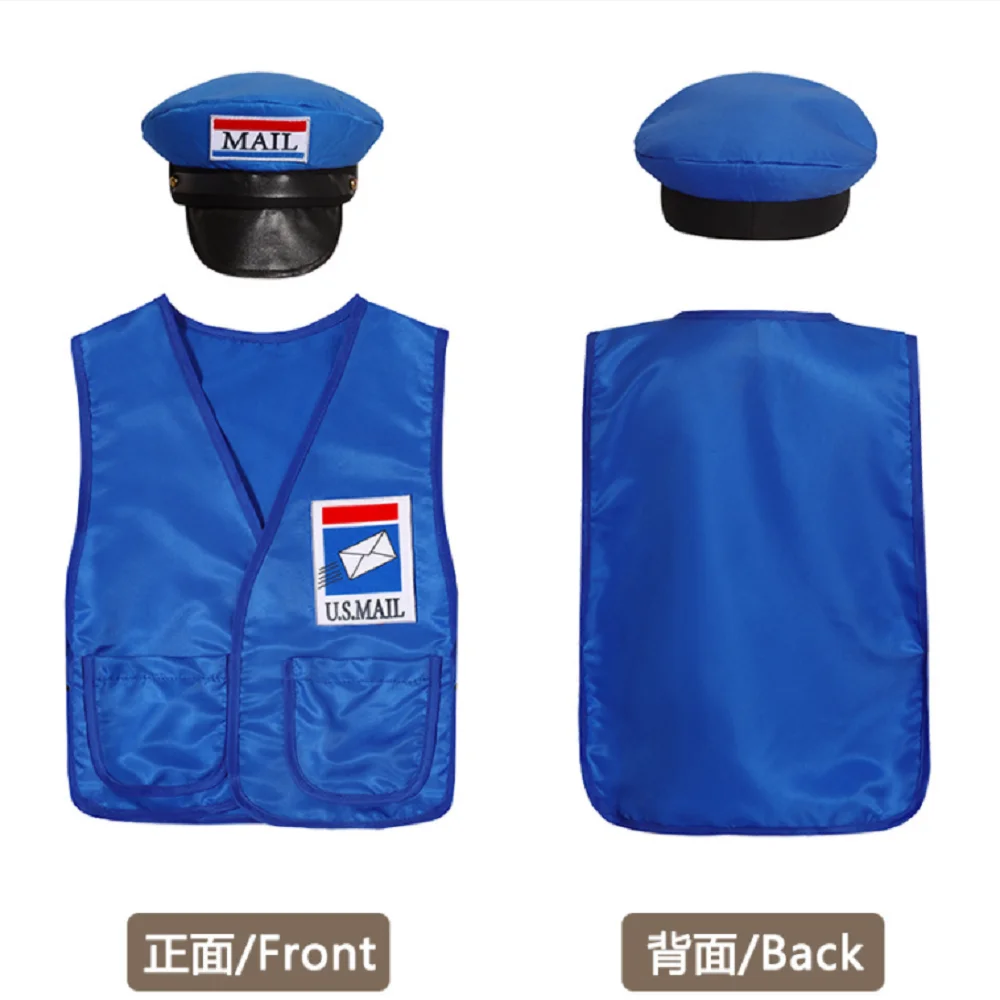 Boys Girls professional postman Cosplay mail carrier Uniform Costume Halloween Kid with Hat mail carrier