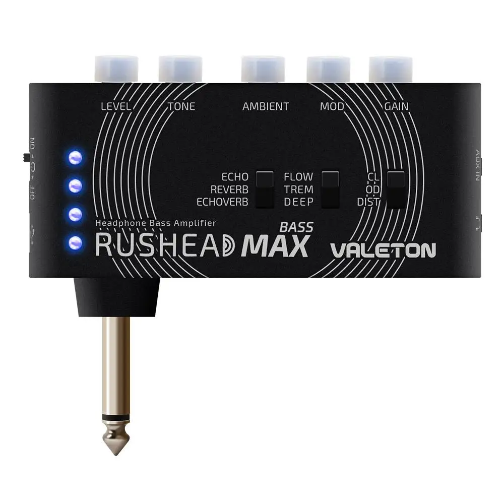 

Valeton Rushead Max Bass Portable Pocket Bass Headphone Amp Carry-On Bedroom Plug-In Multi-Effects USB Chargable Long endurance