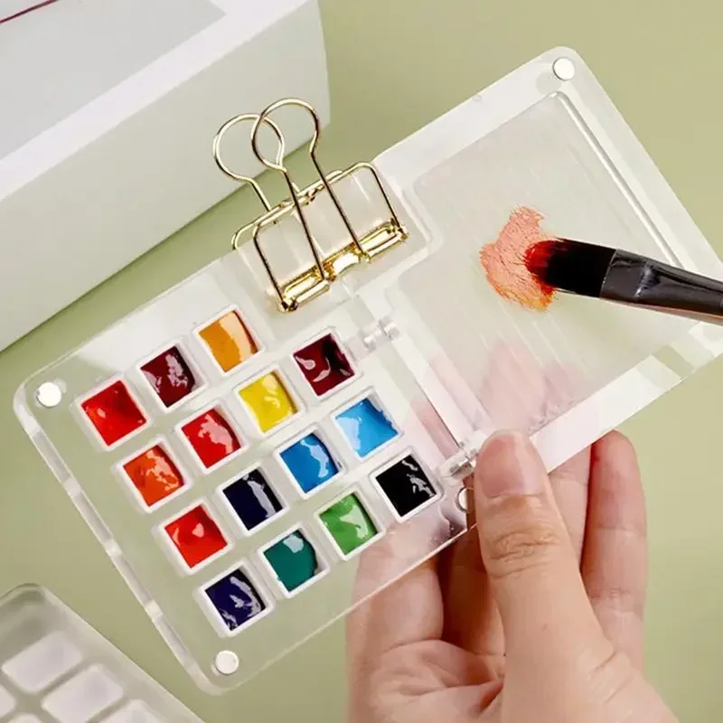 Watercolor Paint Palette Case Multi-compartment Acrylic Tray Travel Watercolor Tray Palette for Traveling Outdoor Home Offices 4
