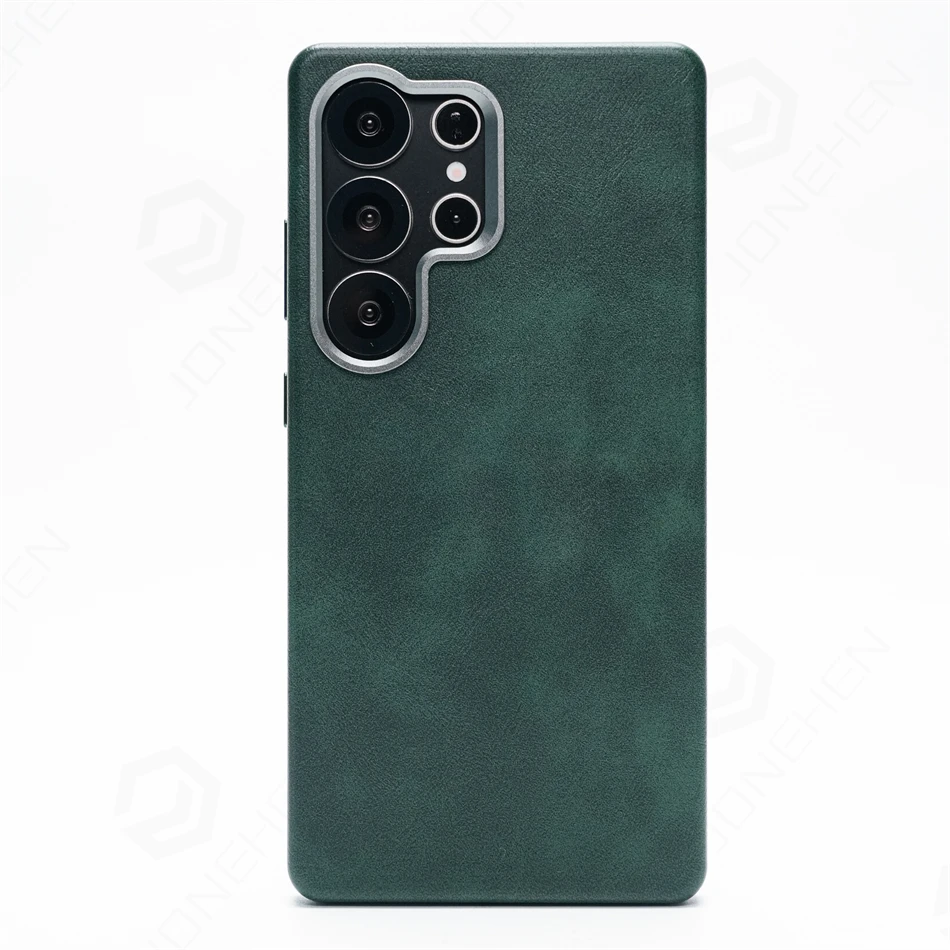 Luxury Retro Leather Case with Magnetic Metal Lens Ring and Shockproof Design