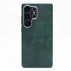Luxury Retro Leather Case with Magnetic Metal Lens Ring and Shockproof Design - Sam S25 Ultra (Green FMW CC)
