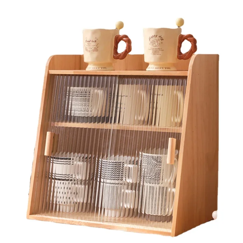 Ins High Appearance Level Dust Storage Counter Surface Double Kitchen Furniture Retro Wooden Table Cabinet With Doors