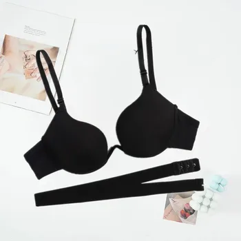 Women Low Cut Push Up Bra Sexy Backless Underwear Deep V Cross Back Bras Female Breathable Intimates Seamless Convertible Bra 1
