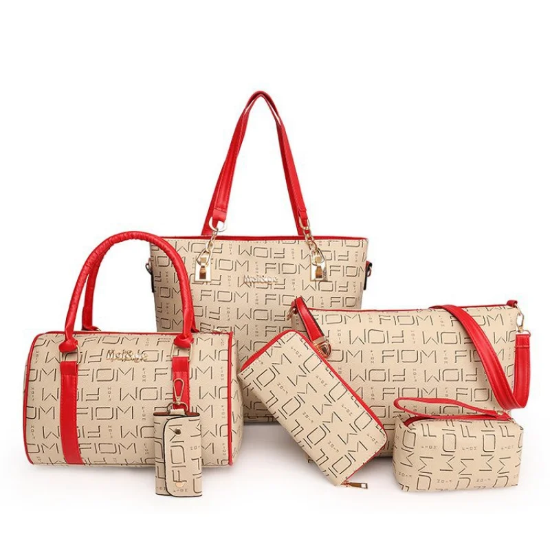 New trendy women's bag with letters, hand-held, single shoulder, diagonal cross, mother bag, six piece set
