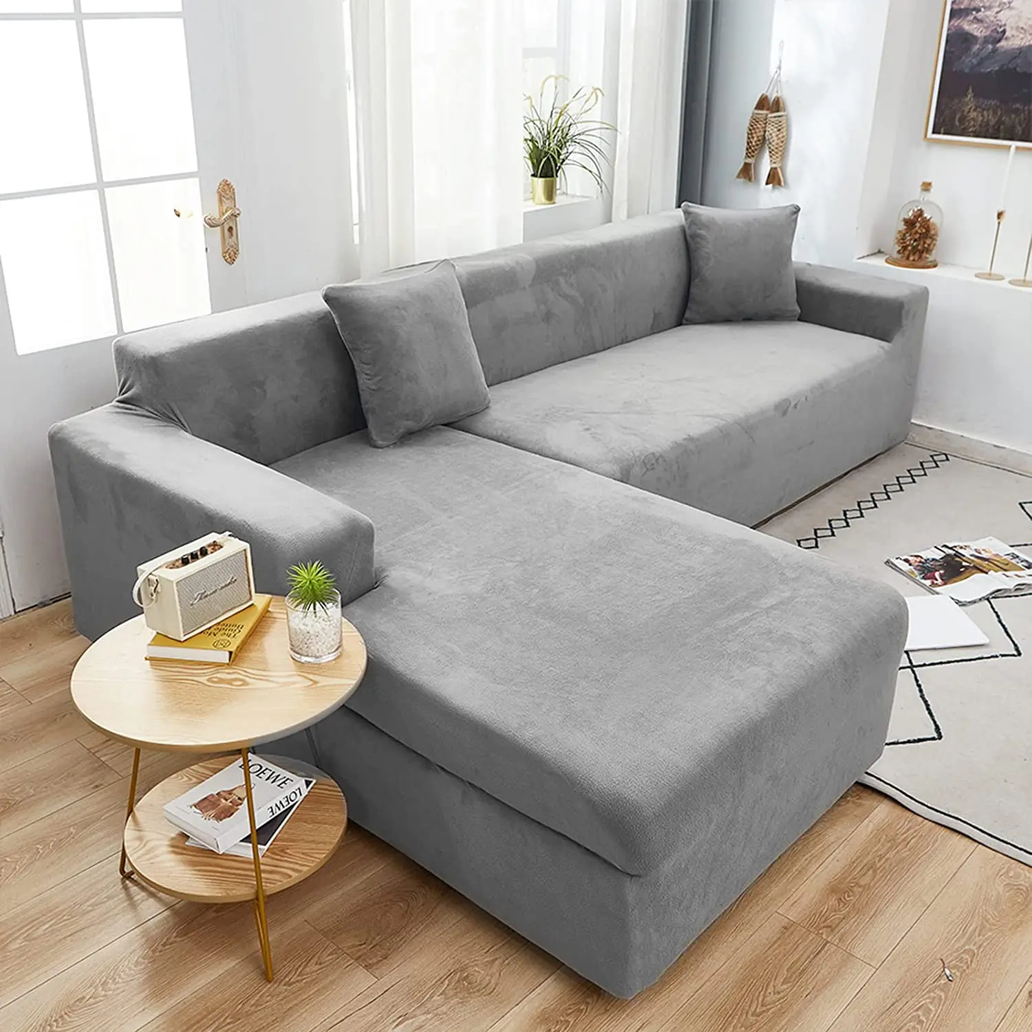 

Бархатный плюшевый утолщенный чехол для дивана, цельнокроеный эластичный чехол для гостиной, шезлонг L-образной формы, угловые чехлы