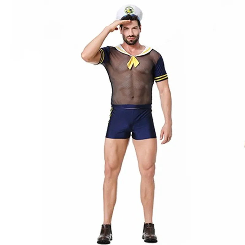 

Lace Man Navy Captain Uniform Cosplay Adult Halloween Sailor Costumes Carnival Purim Parade Nightclub Bar Role Play Party Dress