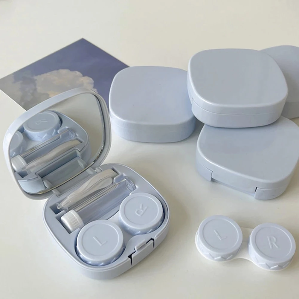 Contact Lenses Tools 1 Set Macaron Color Contact Lenses Box with Mirror Mini Protable Color Lenses Container Case Eyes Lens Case Holder