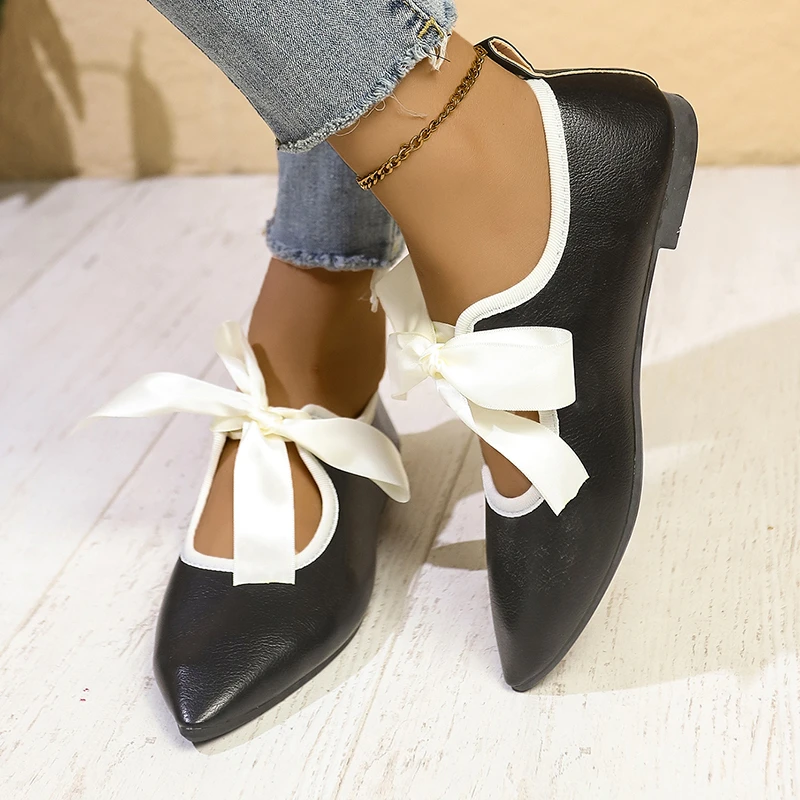 Aphixta Pointed Toe Loafers Flat With Women Shoes Slip On Butterfly Knot Flats Woman Classic Shoe Spring Autumn Loafers Big 43
