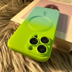Luxury MagSafe Wireless Charging Gradient Phone Case - Soft Magnetic Silicone Cover for iPhone 14 (Green Blue)