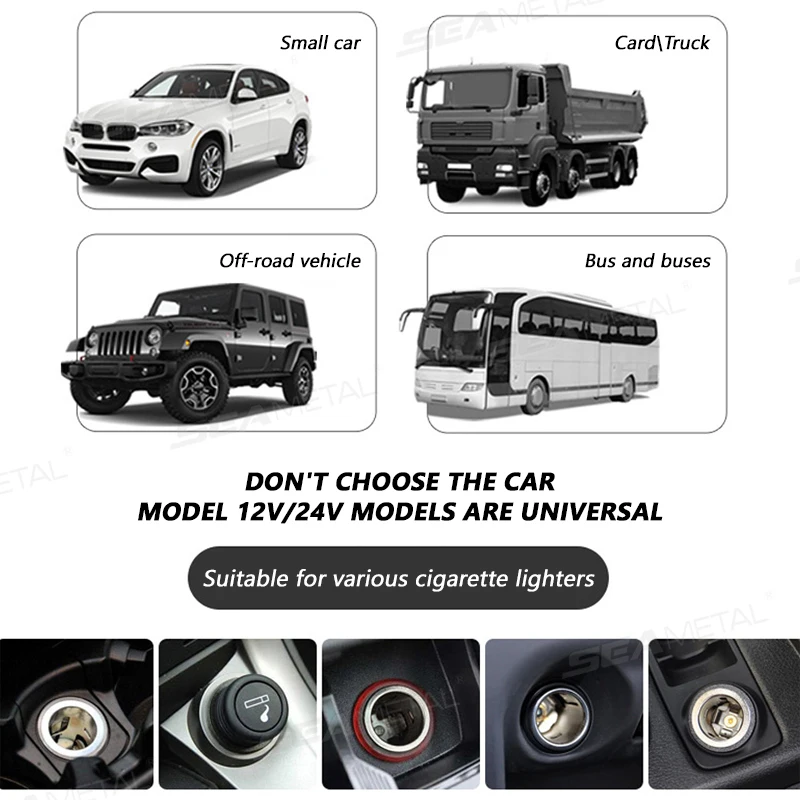 SEAMETAL 5 in 1 Car USB Charger 150cm Long Cable 66W Super-Fast Charging 5-Port Auto Phone Charger Adapter Universal for 12-24V