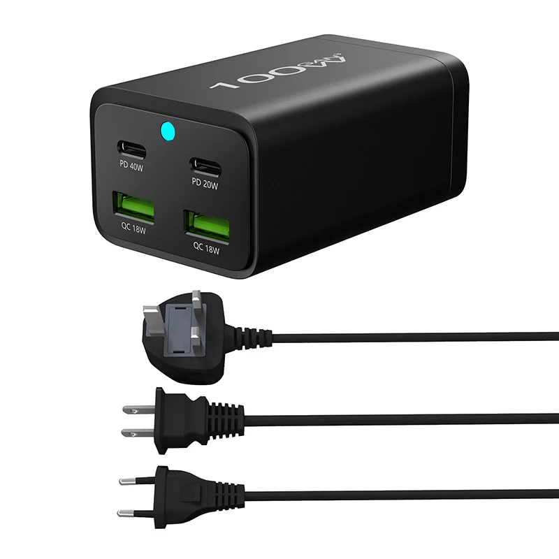 

Зарядное устройство сетевое с 4 USB-портами и поддержкой быстрой зарядки, 100 Вт