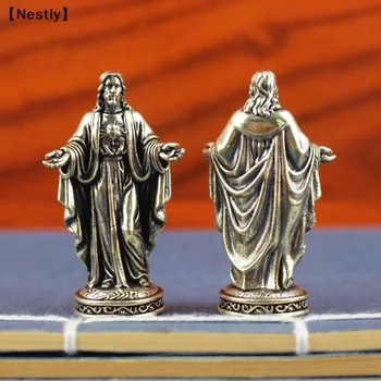 Handmade Brass God Statue Vintage Desktop Decor Creative Cross Border Craft Artwork Small Copper Figurine Home Ornament〔Nest〕 1