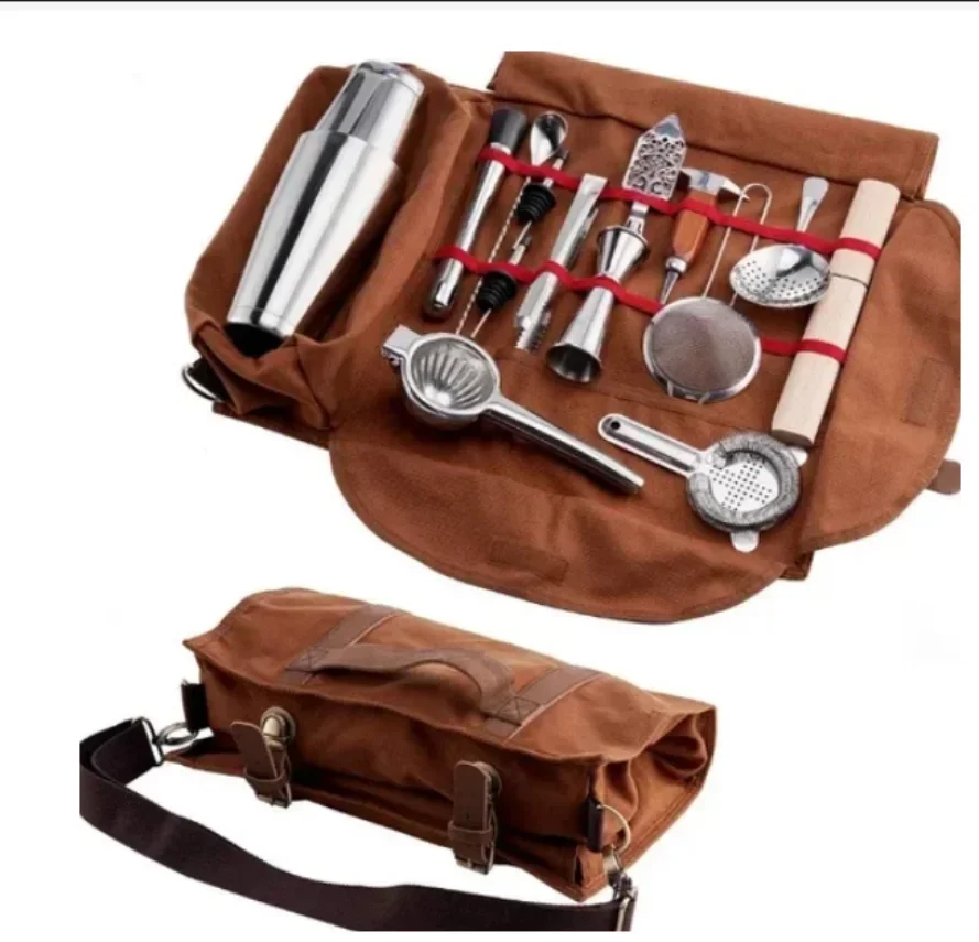 Bar Bartender Carrying Bag Creative Bartender Canvas Toolkit Pack Bar Tools Cocktail Shaker Set Storage Bag Only1pc