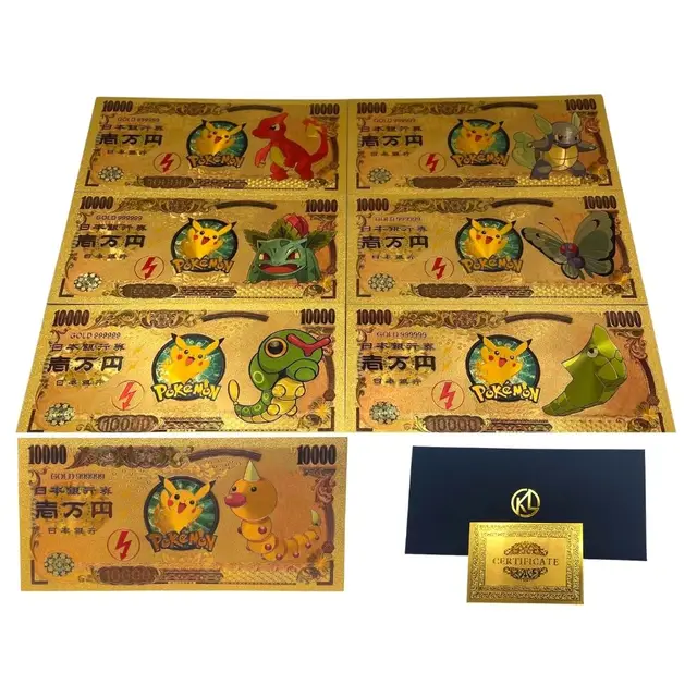 2022 anime Pokemon letter Gold Card Magic Baby commemorative gold coin collection coin Pikachu playing games children's toy gift A set of 7
