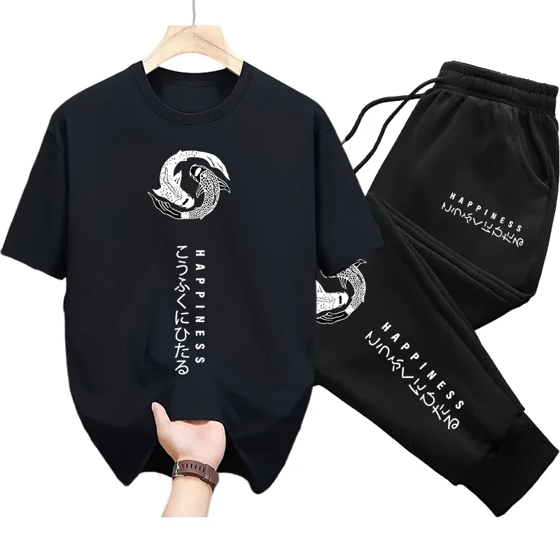 Mens Cotton Tee and Sweatpants Set for Spring Summer