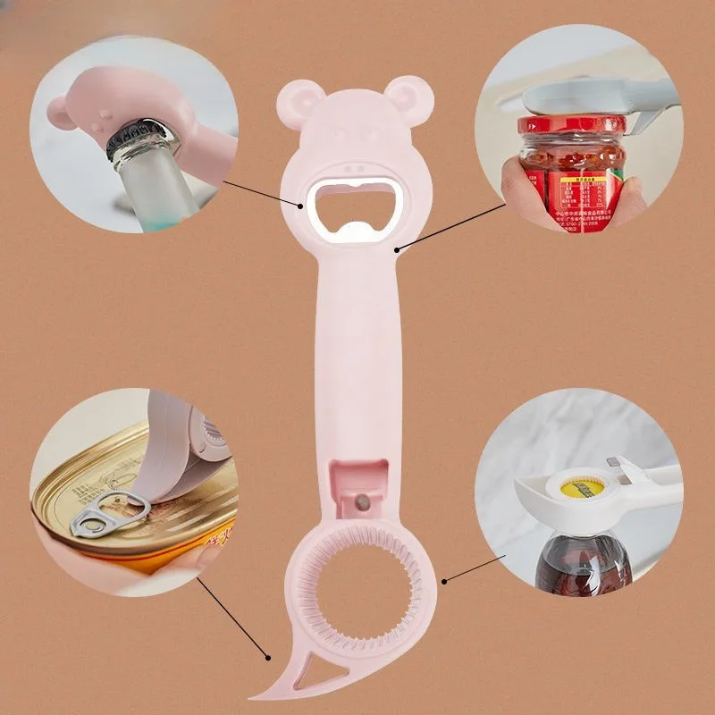 4 in 1 Can Opener Beer Bottle Opener Bottle Cap Tightener Plastic Bottle Opener Kitchen Catering Gadgets for Bottles and Cans