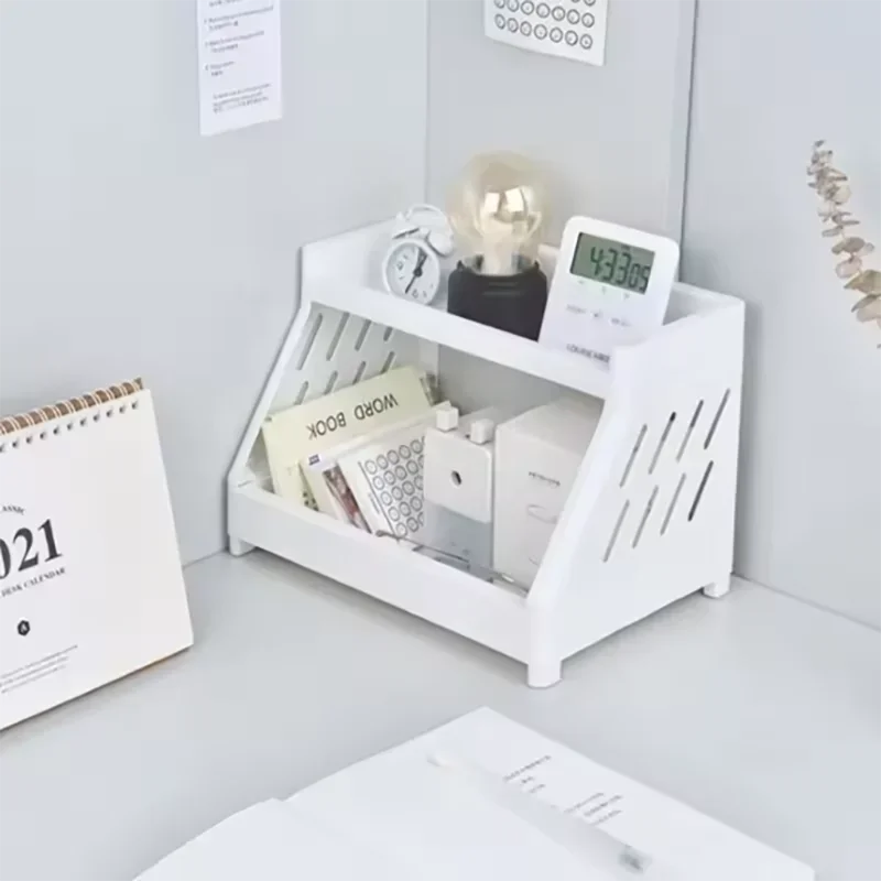 White Double Tier Desktop Storage