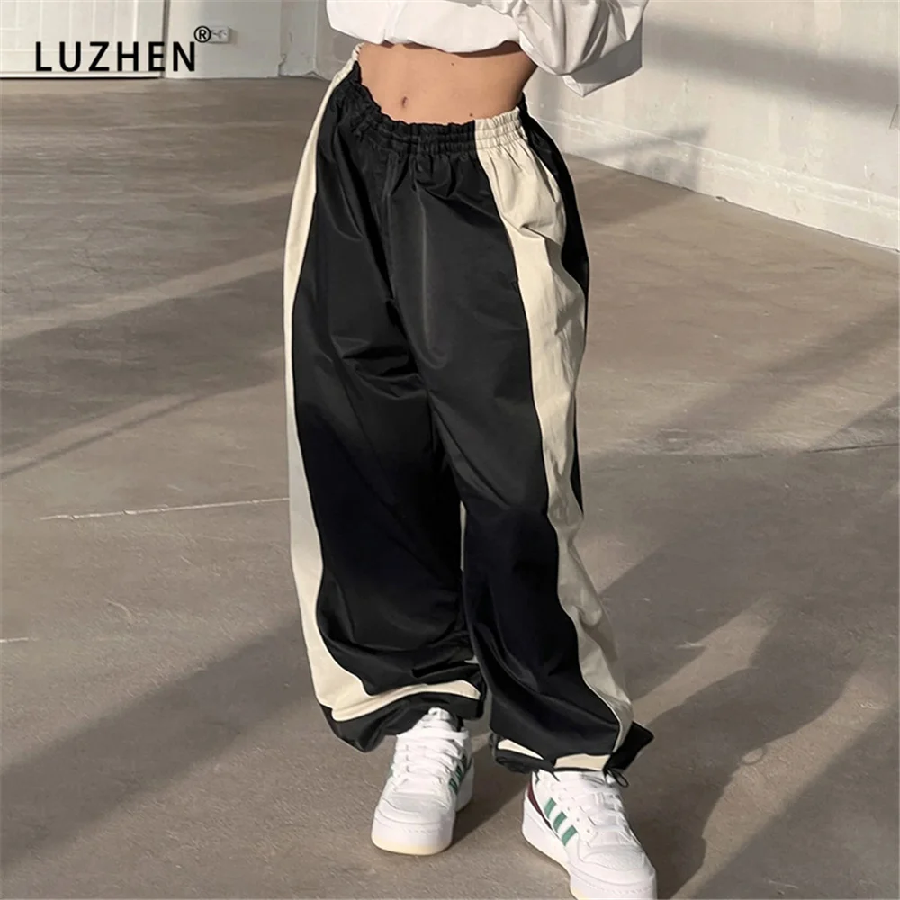 

Side Striped Print Trackpants Casual Drawstring Low Rise Sweatpants Women Streetwear y2k Baggy Pants Wide Leg Trousers Basic