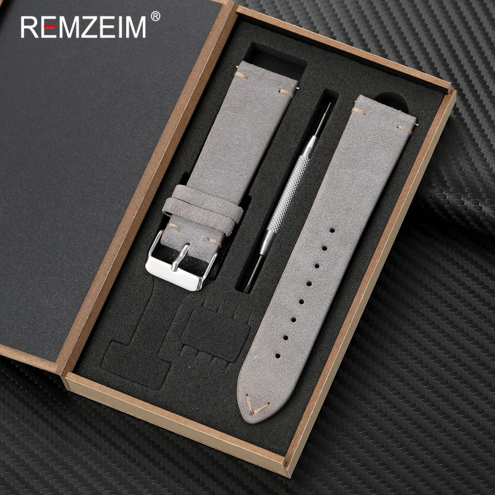 Unisex Suede Leather Watch Strap with Quick Release and Gift Box – Elegant Wristband Accessory