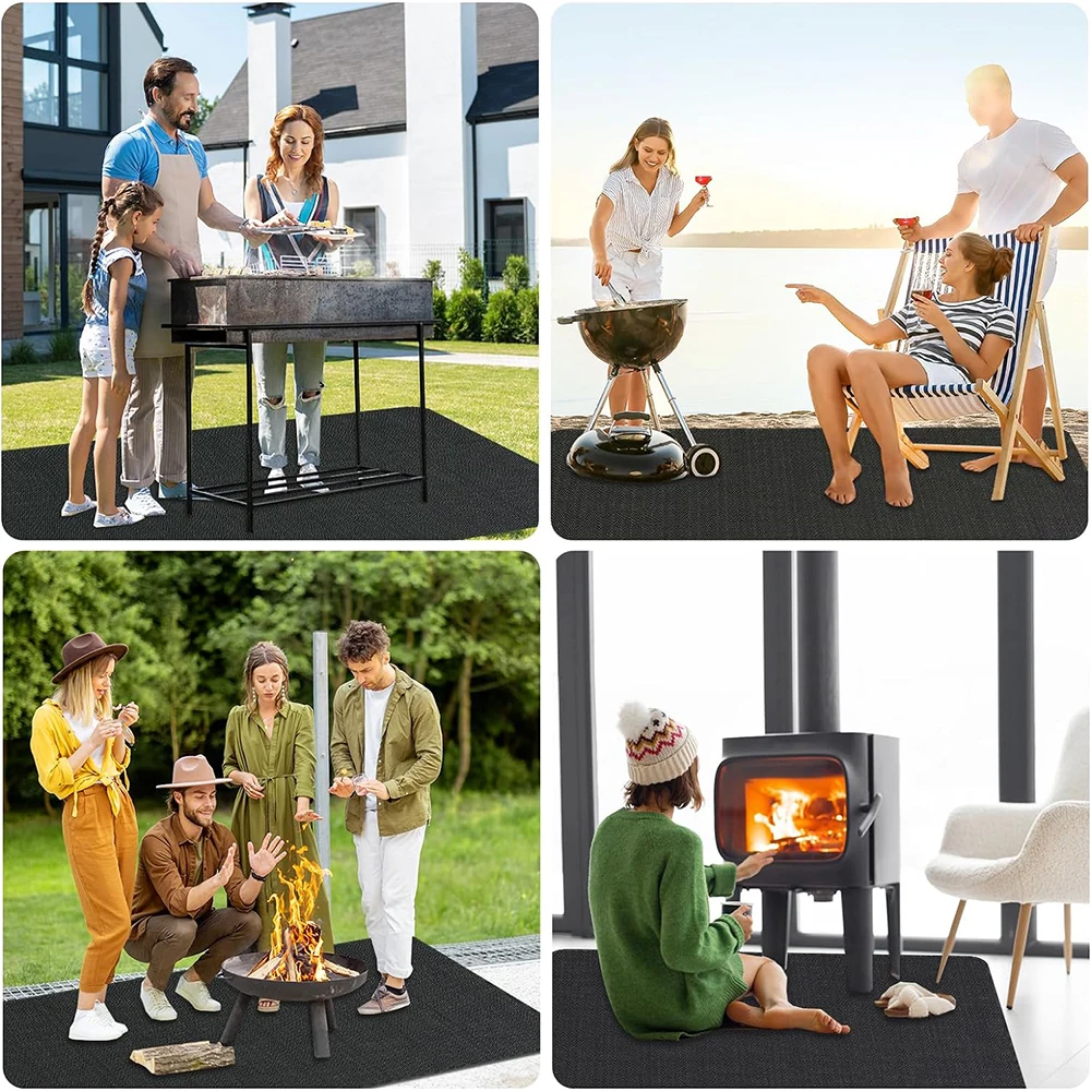 Thickened Under Grill Mat for Outdoor Fireproof Mat for Lawn Smokers Gas Deck Patio Fireplace Oil-Proof Non-Slip BBQ Protector