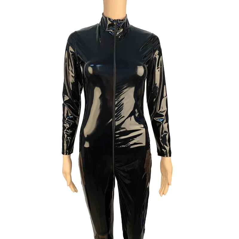 2024 Neuer Sext Hot Wet Look PVC Catsuit Glänzendes PU-Leder Langarm Zwei-Wege-Reißverschluss Offener Schritt Body Strumpfhosen Cosplay Verbunden – Detail 15