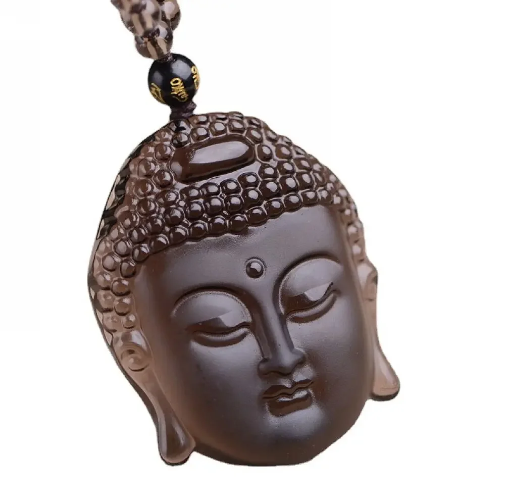 

Natural ice obsidian crsytal sakyamuni buddha necklace Amulet pendant bead with adjustable chain for women or men