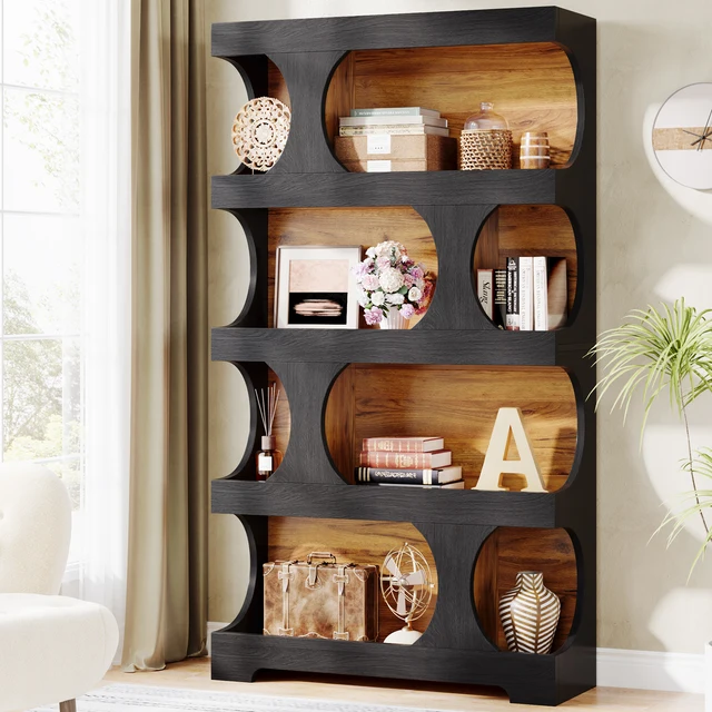 Tribesigns 71" Tall Bookcase, 4-Tier S-Shaped Bookshelf, Wood Decorative Storage Shelving, Modern Freestanding Display Shelves