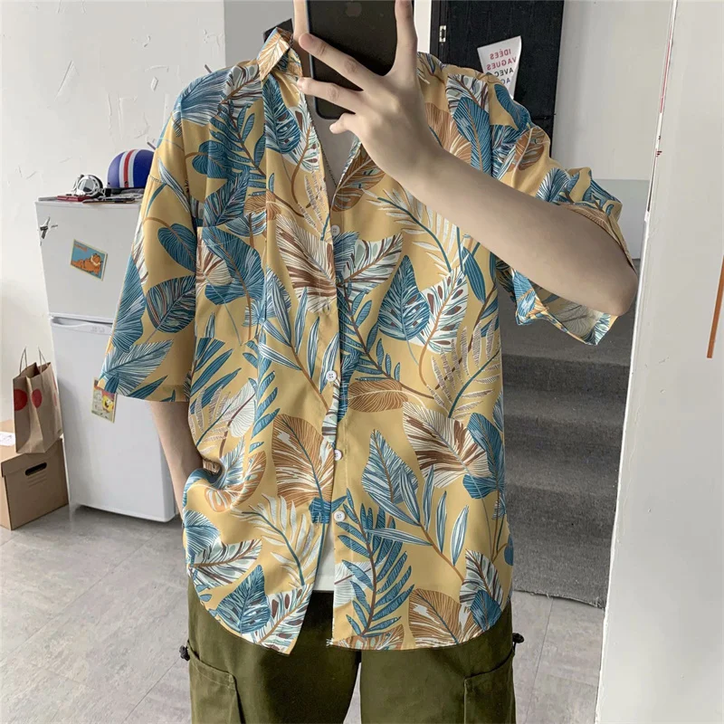 Summer Men's Hawaiian Short Sleeve Floral Shirt Fashion Loose Versatile Handsome Beach Casual Vintage Print Shirt