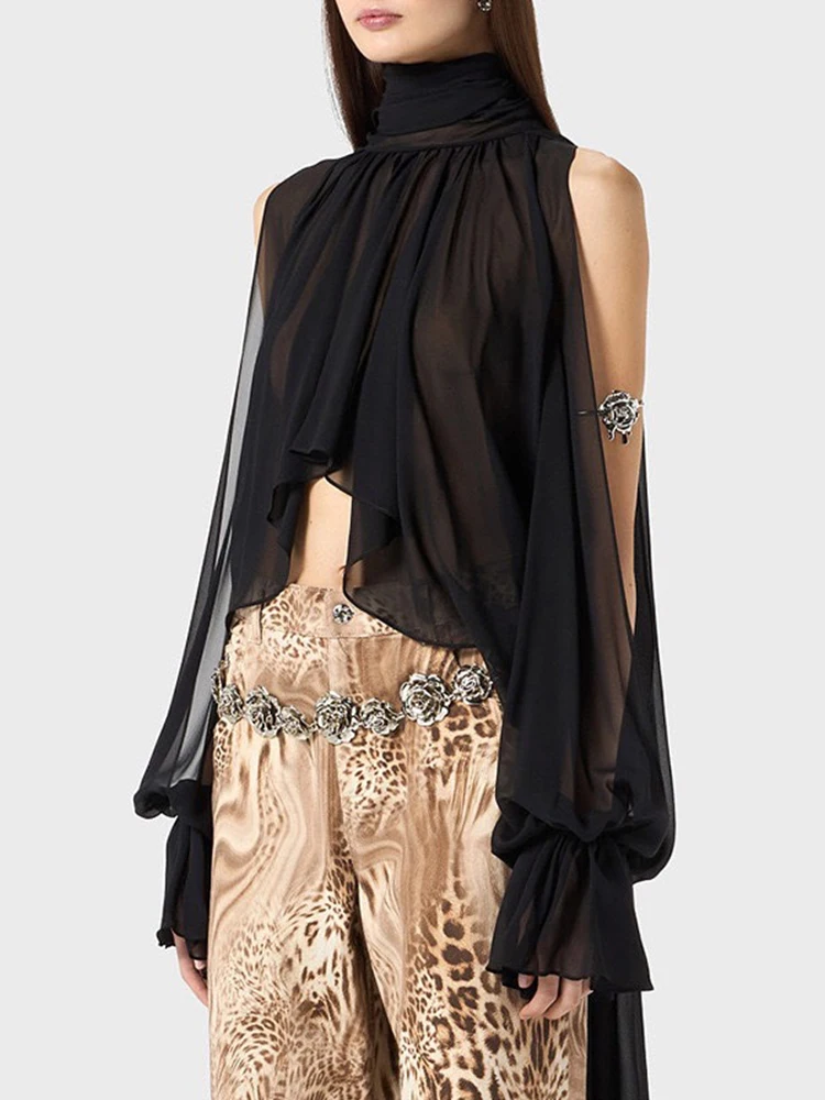 Nibber Basic Sexy Halter Irregular Hem T-Shirt Women Autumn Trend Bandage Hollow Butterfly Sleeve Slim Midnight Party Streetwear