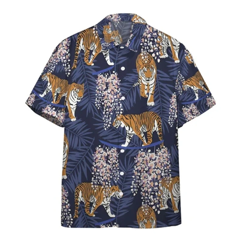 thumbnail image 1 of Camisa social Camisas de hombre de uso diario Blusa con estampado de tigre de manga corta con estampado de animales en 3D Camisetas casuales Ropa masculina de gran tamaño, 1 of 5