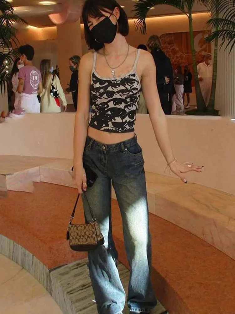 รูปสินค้า Gothic Y2K Crop Top สั้น Sleeve Vest ดีไซน์โดดเด่น