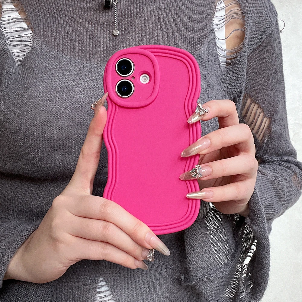 Niedliche, mattierte Handyhülle in Uni-Farbe mit Wellenkante für iPhone 18 17 16 15 14 13 12 Pro Max, weiche TPU stoßfeste Rückabdeckung, Geschenk für Mädchen – Detail 8