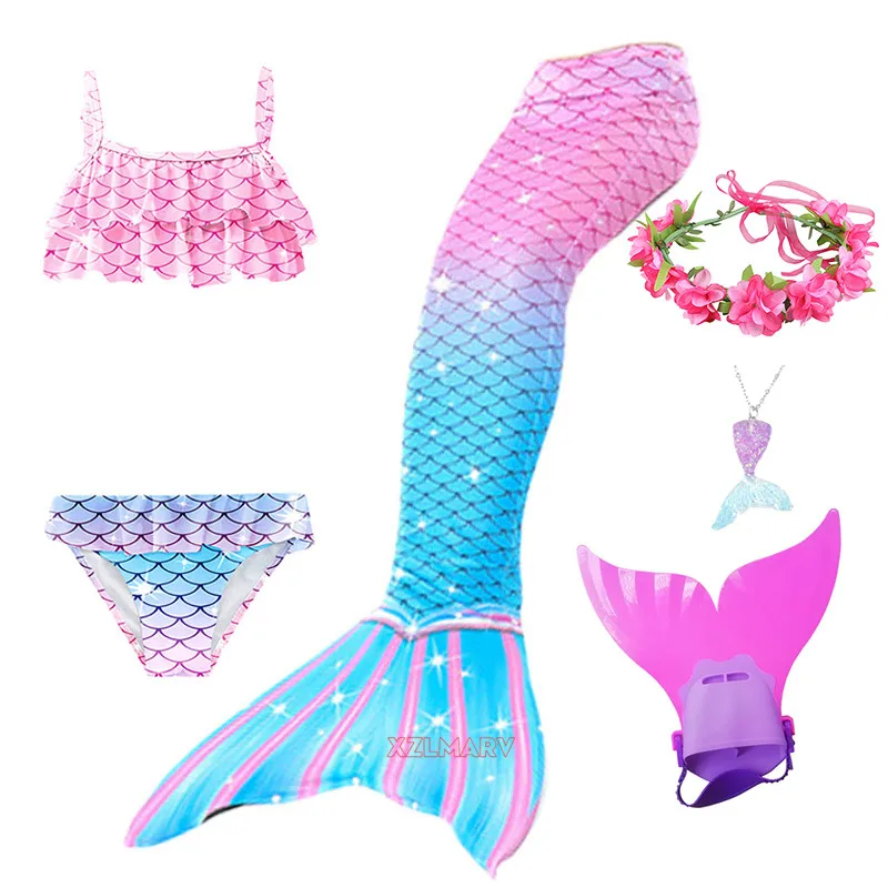 No Monofin GALLDEALS Mermaid Bikini Set Swimsuit for Swimming Cosplay Costume Bathing Suit for Kids Girls 