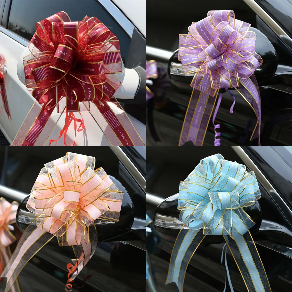 1/5Pcs Golden Pull Bow Tulle Ribbon Bows Flower Ribbons Wrap Packing  Wedding Party Birthday Christmas Presents Gift Cars Decor - AliExpress