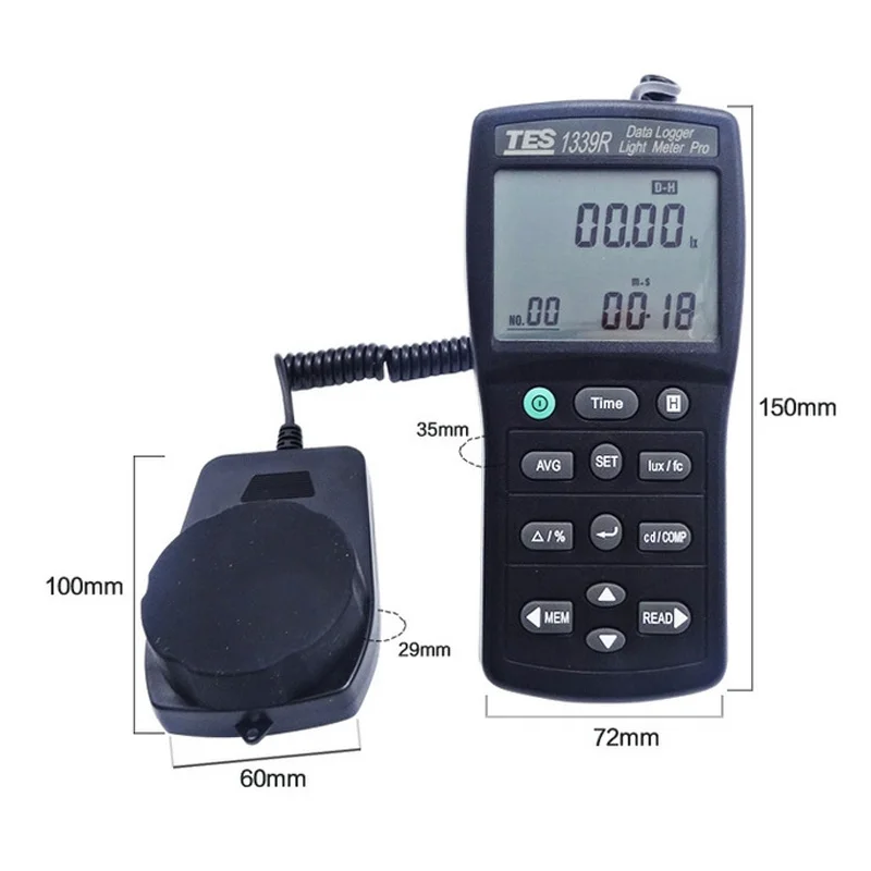 TES-1339R Data Logger Light Meter Tester 0.01 to 999900 Lux PC Data Record TES1339R