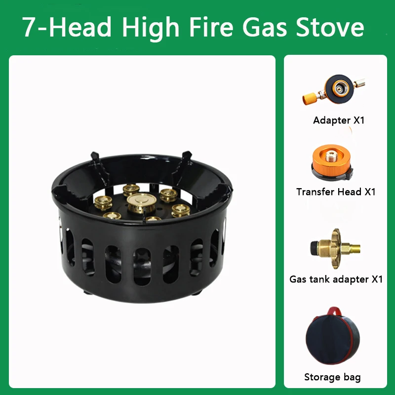

16800W Windproof Camping Gas Stove Outdoor 7-head Strong Fire Burner for Tourist Hiking Picnic with Adjustable Gases Valve