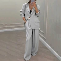 Casual Women's Suit Set Autumn Sexy Turn down Collar Button Blazer & Straight-leg Pants Set Winter Solid Long Sleeve Chic Outfit - Image 3