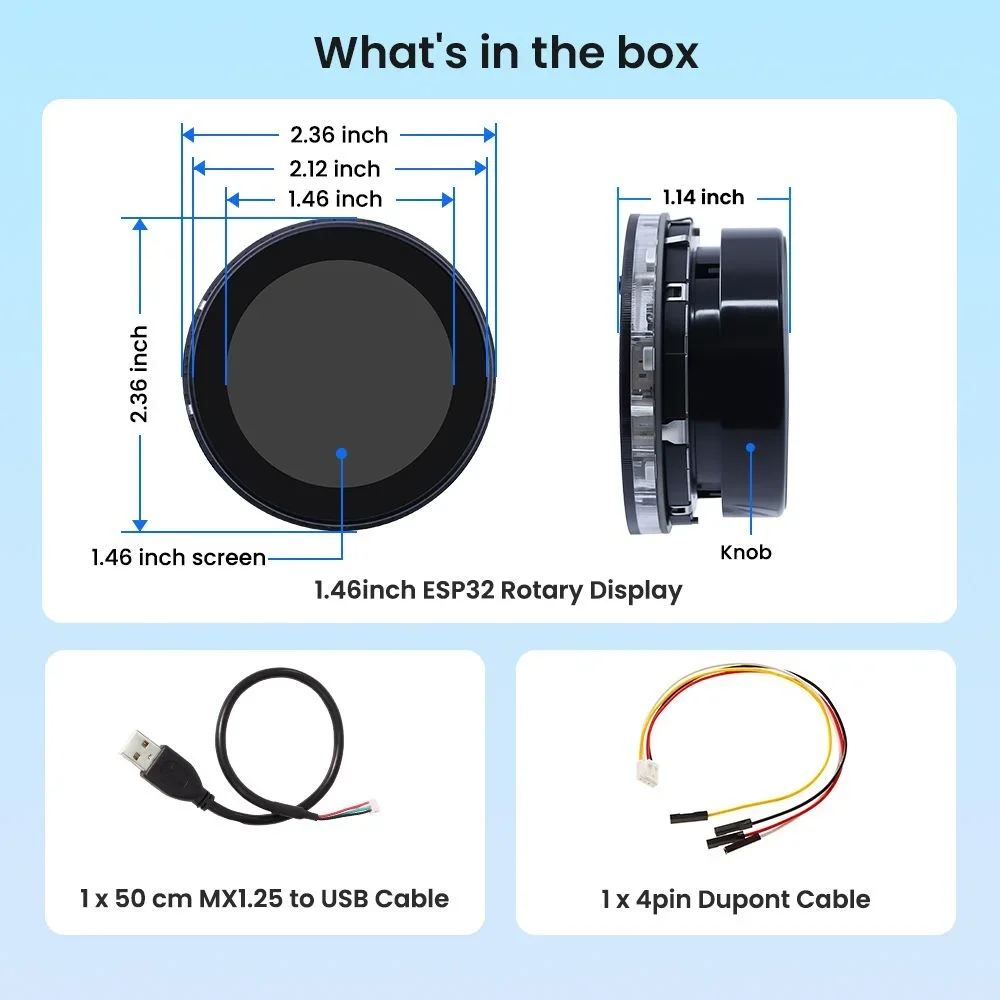 CrowPanel 1.46인치 HMI ESP32 S3 원형 IPS 터치 디스플레이 로터리 노브 모듈 WiFi BLE 지원 아두이노 LVGL