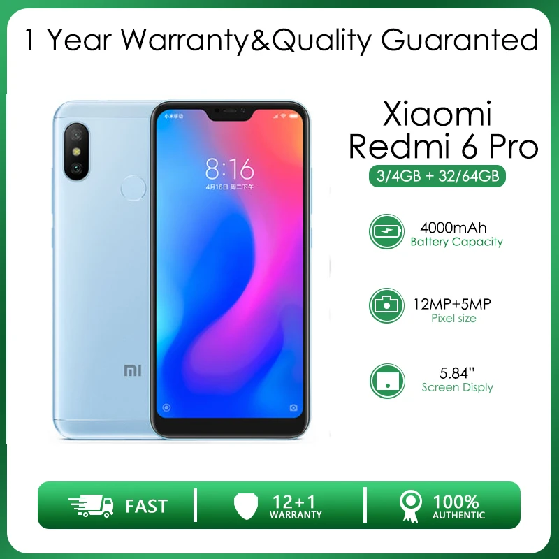 Xiaomi Redmi 6 Pro Original Refurbished Smartphone 4GB RAM 64GB ROM ...