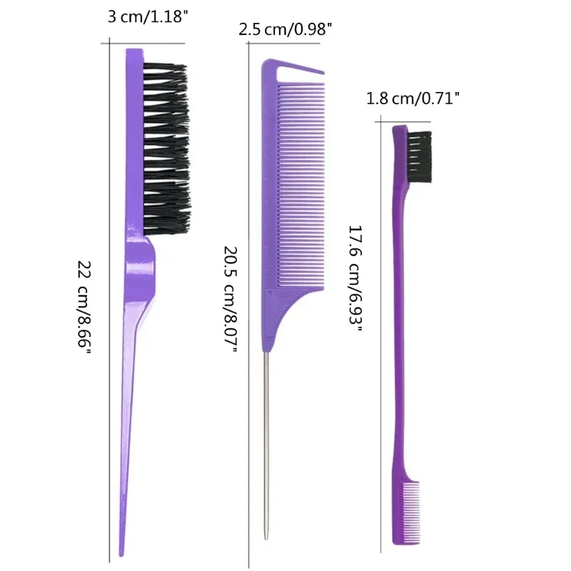Teasing Hair Comb Brush Triple Teasing 3pcs Hair Styling Comb Set Rat Tail Combs Edge Brush Hair Tail Tools Braid Tool Loop
