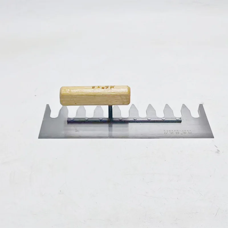 Left Rake Tooth Plastering Trowel Wood handle Carbon steel blade Length 300 mm Groove Depth 50mm Floor Tile Laying
