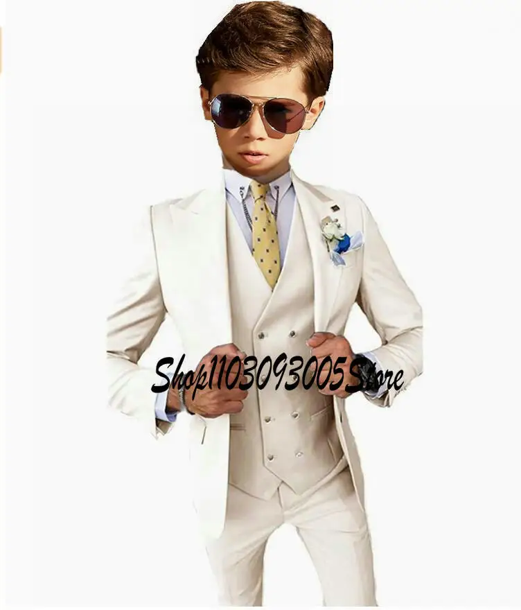 

Kids Boys Ivory Blazer Vest Pants 3PCS Set Children Baptism Wedding Prom Suit Baby Boy Elegant Dress Teenager Party Costume